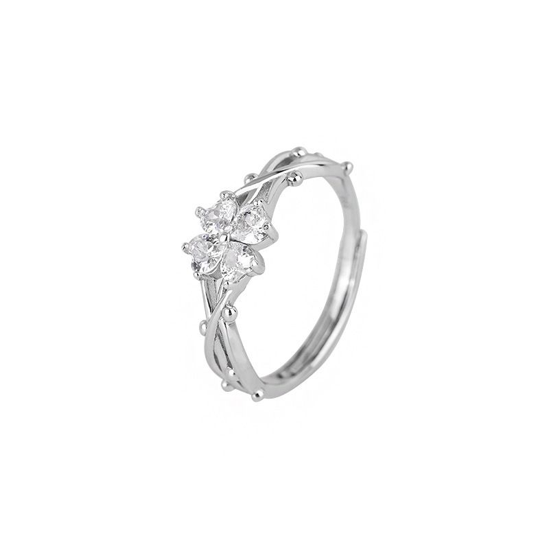 Anello da dito indice regolabile in stile foresta, in argento puro S999, con trifoglio e spina, per donna, alla moda e di personalità._voghion.com