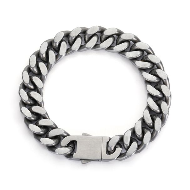 Bracciale cubano in acciaio inossidabile spazzolato inciso per uomo Hip Hop, in titanio e acciaio, resistente allo sbiadimento_voghion.com