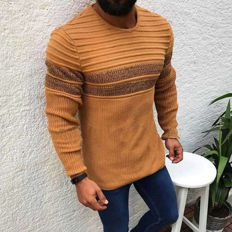 Top casual da uomo in maglione lavorato a maglia primaverile a righe_voghion.com
