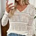 Women's Rainbow Lace Yoke Knit Top - Breathable Mesh & Solid Color Blend Crochet Pullover For Beach Resorts & Summer Vacations_voghion.com