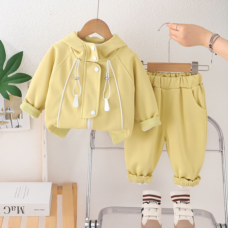 Boys' Outfit 2025 New Girls' Spring And Autumn Casual Color-Block Striped Hoodie Long Sleeve Two-Piece Set Trendy_voghion.com