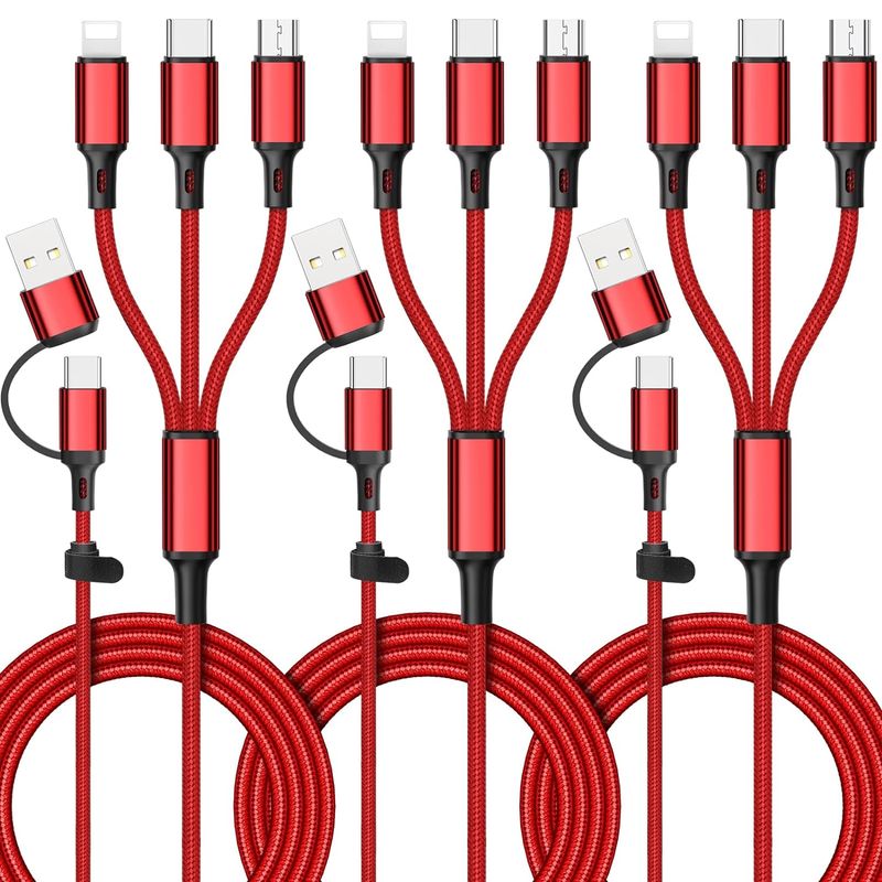 6-in-1 [3-piece set of 4 feet] Nylon Woven Fast Charging A/C to USB C/Micro USB/i-P Connector Universal Multi Phone_voghion.com
