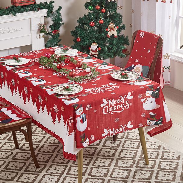 Christmas Tablecloth Set – Waterproof Polyester Holiday Dining Decor With Bells, Snowflakes & Trees For Party, Restaurant, Gift Wrapping_voghion.com