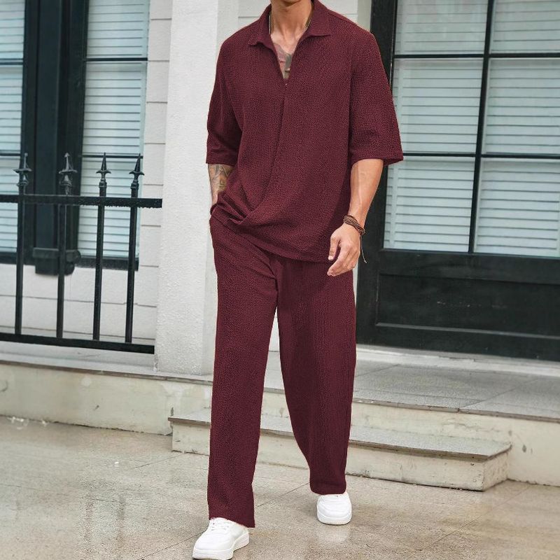 Men's Clothing New Commuter Suits Casual Shirt Solid Color Short Sleeved Trousers Men's Two Piece Casual Suit_voghion.com