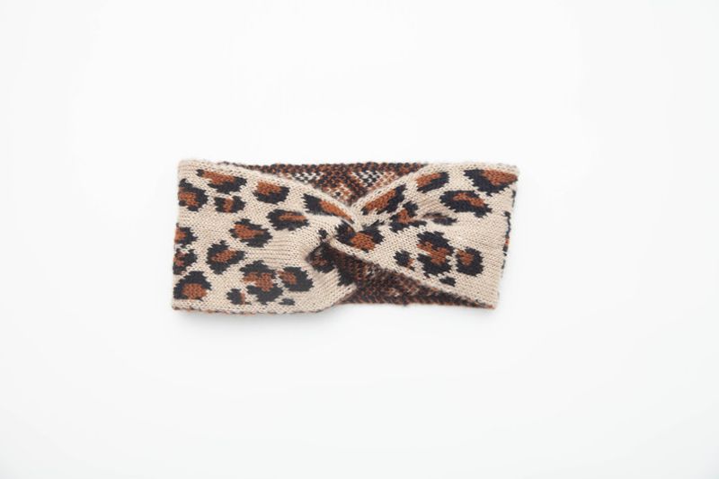 Unisex Leopard print headband with camel bow_voghion.com