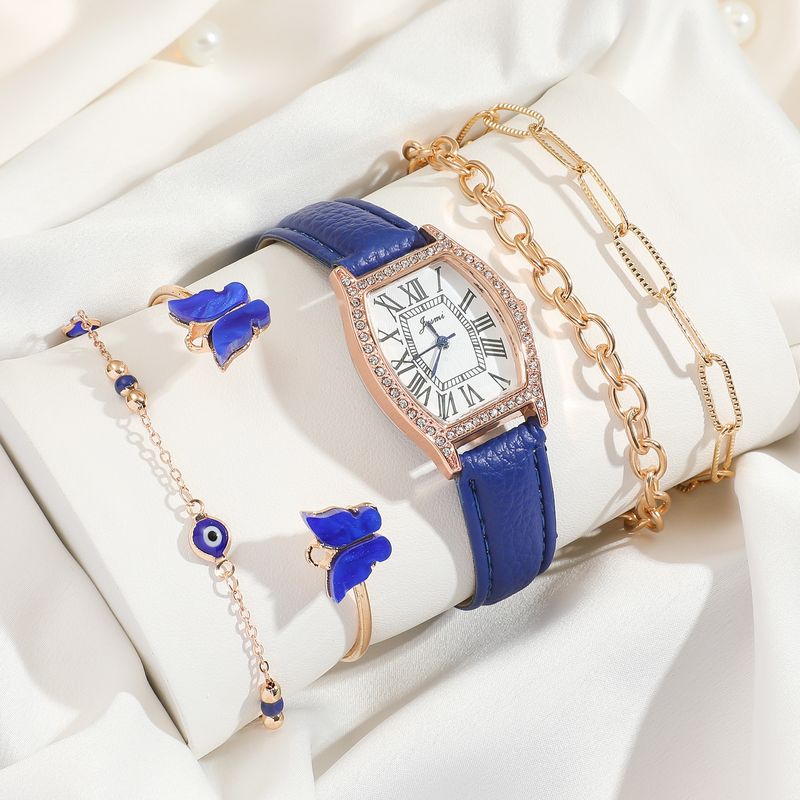 Watch Gift Set 5pcs/set Fresh And High Grade Temperament Sapphire Belt Watch + Blue Butterfly Bracelet_voghion.com