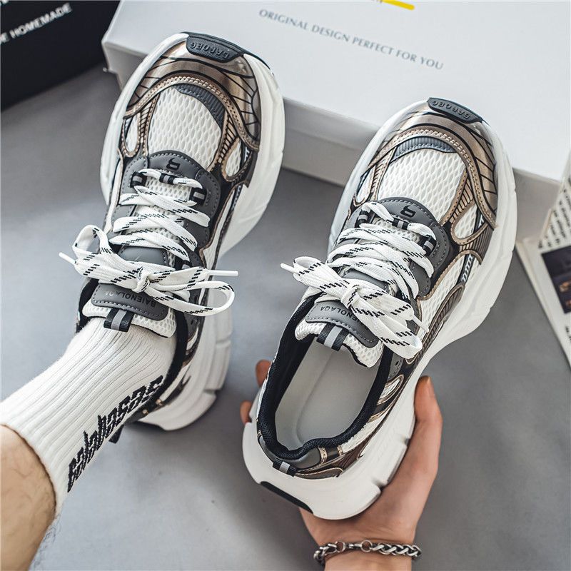 Spring 2024 New Breathable Mesh Sports For Men, Korean Version Versatile Thick Sole Casual Running Dad Men's Shoes_voghion.com