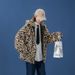 Women's loose short plush leopard print jacket cotton-padded couple hooded coat_voghion.com