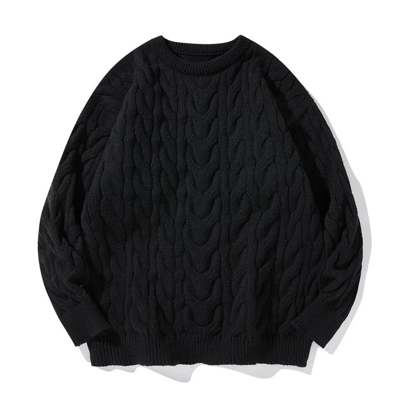 Maglione invernale spesso da uomo, maglione lavorato a maglia a trecce da uomo, abbigliamento caldo, camicia con scollo rotondo, maglione tinta unita_voghion.com