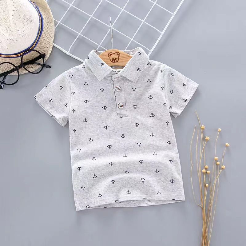 Zomer kinder POLO shirt korte mouwen T-shirt puur katoen kleine jongen kinderen kleine bloemen anker baby top knappe_voghion.com