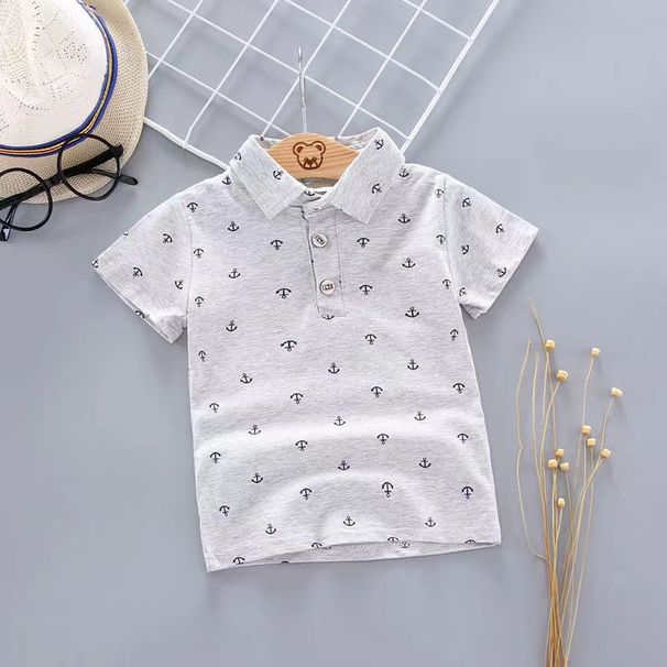 Zomer kinder POLO shirt korte mouwen T-shirt puur katoen kleine jongen kinderen kleine bloemen anker baby top knappe_voghion.com