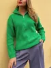 Damen Reißverschluss Stehkragen Modischer einfarbiger lockerer Pullover Damen lässig gestrickt Langarmpullover Winter_voghion.com
