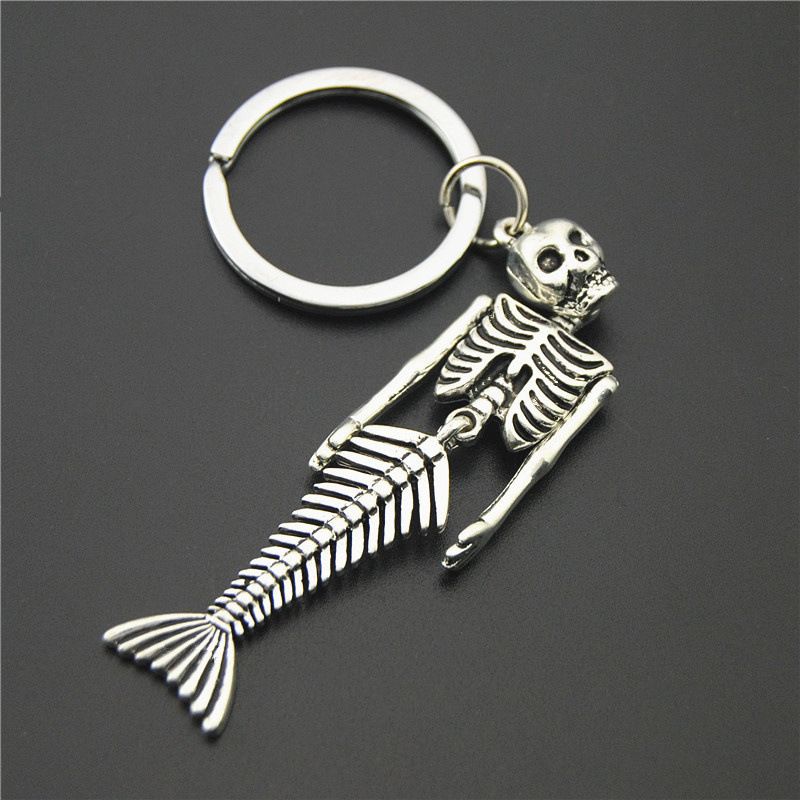 Mermaid Bone Skeleton Alternative Creative Halloween Keychain Keyring Pendant_voghion.com