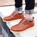 Men's Casual Business Korean Style Versatile Genuine Leather Hidden Wedge Round Toe Lace-Up Low-Top Shoes_voghion.com