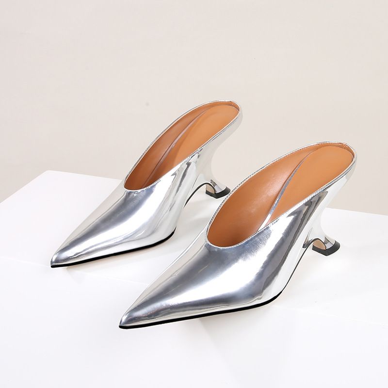 Glanzende lakleren damesschoenen voor dames, nieuwe hoge hakken, wigvormige slippers, modieuze levering uit één stuk_voghion.com