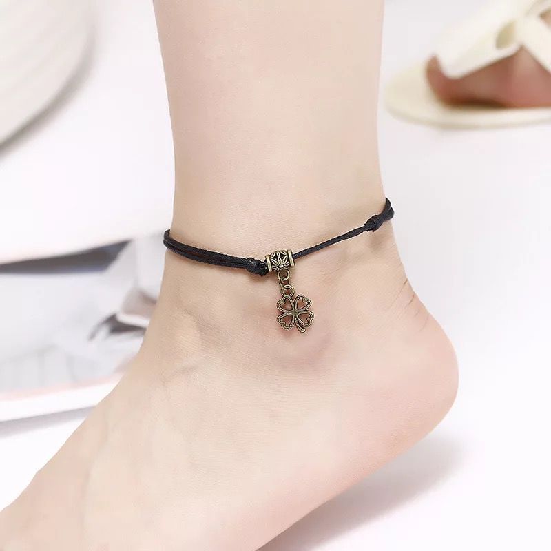 Black Handmade Woven Student Simple Red String Zodiac Year Bell Agate Anklet Bracelet Jewelry_voghion.com