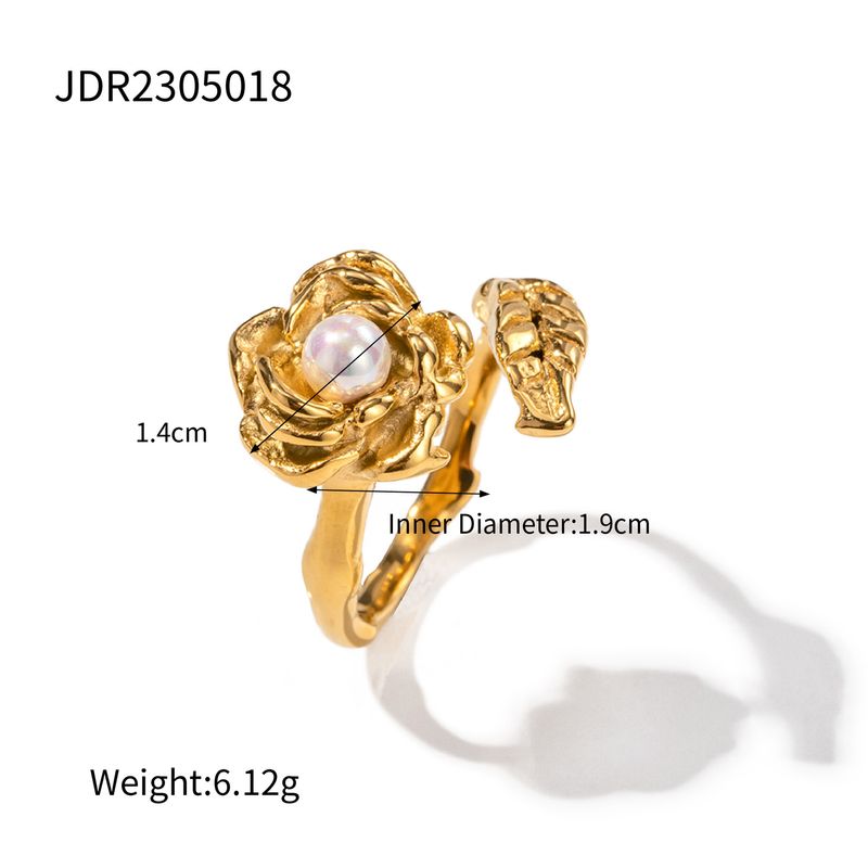 INS Wind Gold Edelstahl Kamelie Set Perle Offenen Ring für frauen Vielseitige Farblose Handarbeit_voghion.com