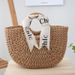 Handheld Paper Woven Women's Straw Vacation Handbag Round Bucket Bag_voghion.com