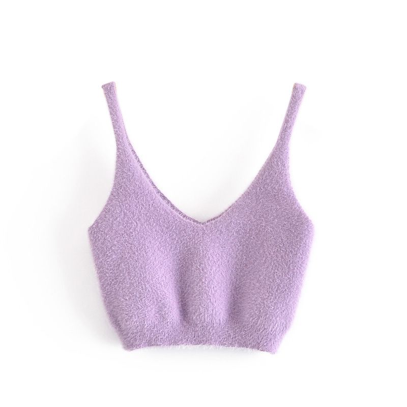 Women's Clothing Cardigan Jacket Suspender Diamond Button Suit Women's New LD Plush Mohair V neck High Waist Shorts Long Sleeve_voghion.com