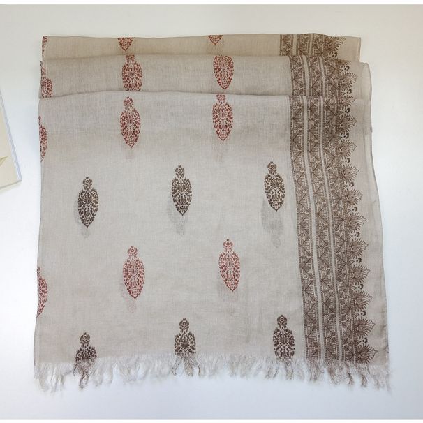 100 % reines Leinen, Herbst/Winter, neuer, breiter, großer, bedruckter Sonnenschutz-Schal im persischen Stil für Damen_voghion.com