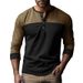 Men's Retro Two-Tone Henley Neck Long Sleeve T-Shirt - Breathable Polyester Blend, Relaxed Fit For Casual & Everyday Wear_voghion.com