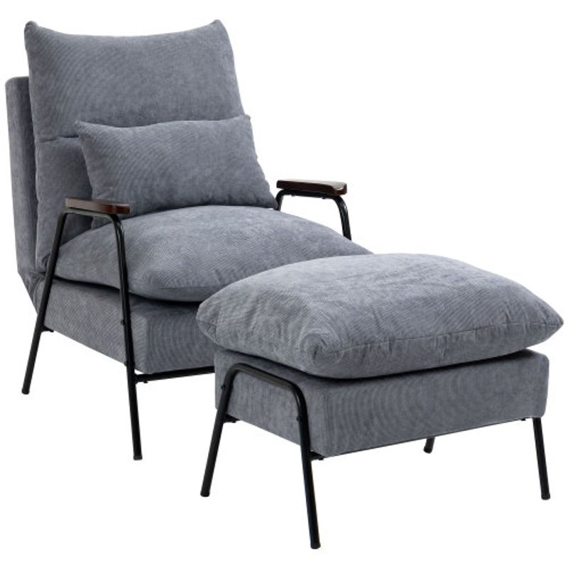 HOMCOM Relaxsessel Hocker Fernsehsessel Liegefunktion Verstellbar Rückenlehne Sessel Ottomane Kissen Polsterstuhl Grau_voghion.com