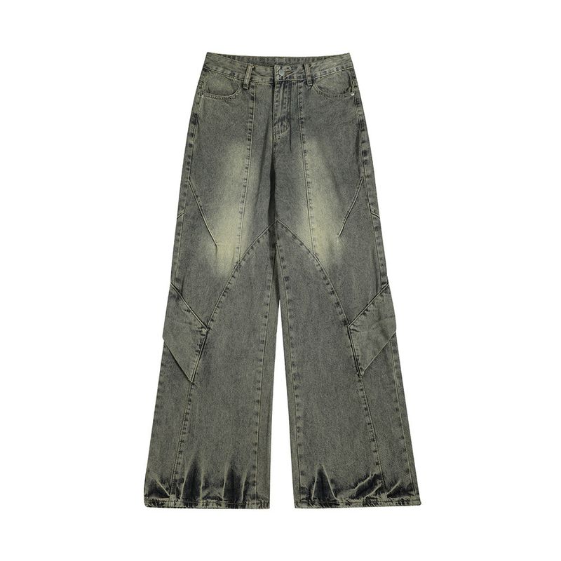„Übergroße Distressed-Denim-Arbeitshose für Herren – High Street Streetwear Patchwork Dekonstruierte Loose Fit Straight Leg Wide Hose“_voghion.com