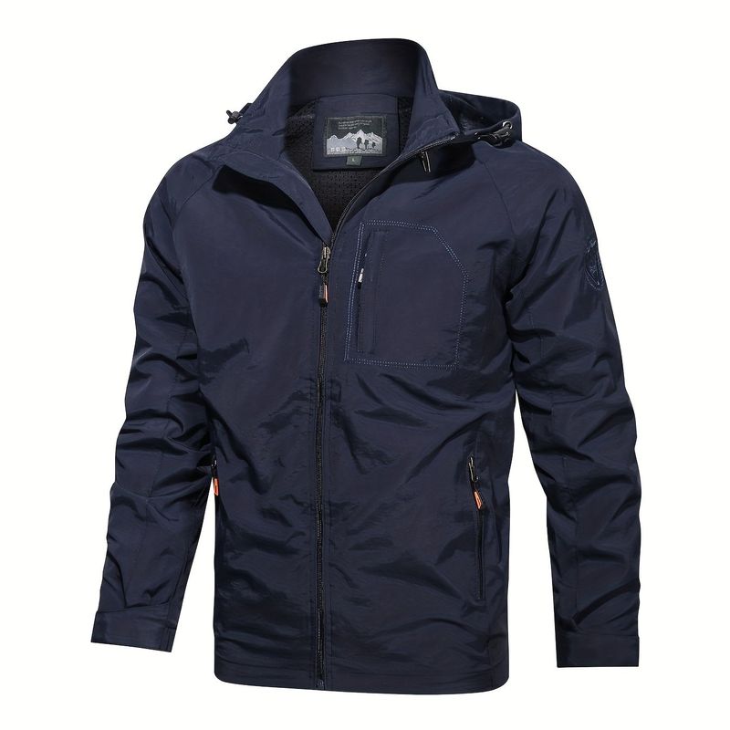 Herren Herbst/Winter Lässige, leichte, wasserdichte Windjacke mit Kapuze und Reißverschlusstaschen_voghion.com
