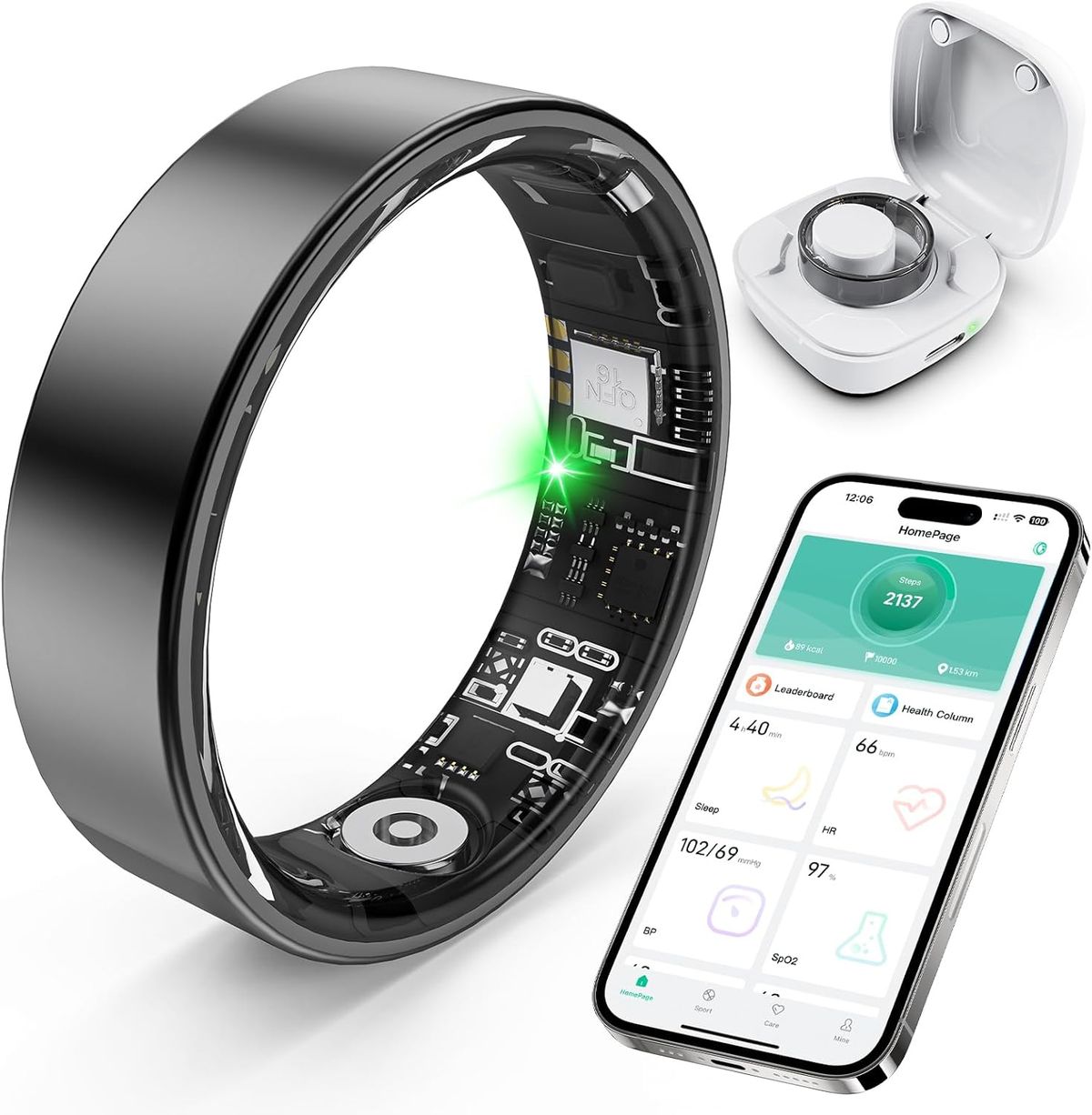 Smart Ring With Sleep Monitoring, Step Counting, Heart Rate, Blood Oxygen For IOS And Android, No Subscription FeeIP68 Waterproof Health Tracker_voghion.com