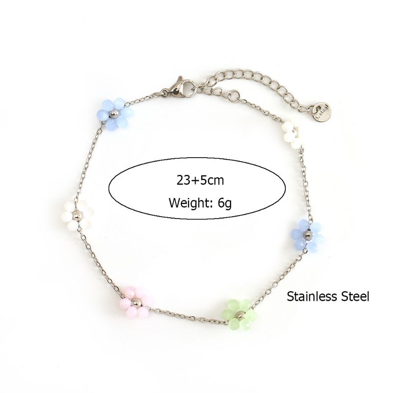 Fashion Hot-Selling Stainless Steel Flower Anklet Elegant Sweet Fresh Colorful Foot Jewelry Color Retention_voghion.com