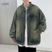 Retro And Trendy Denim Jacket For Men, Loose Fitting, Washed And Worn, Casual Cardigan, Zipper Jacket_voghion.com