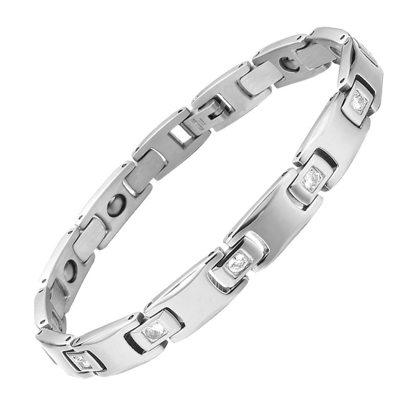 Bracelet magnétique en acier inoxydable avec diamants pyramidaux, bijoux tendance pour hommes et femmes_voghion.com