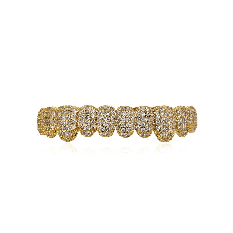 Vergoldete Hip-Hop-Grillz für Männer und Frauen mit 10 Zirkonia-Steinen – Ultrafunkelnder Zahnschmuck für Partys und Auftritte_voghion.com