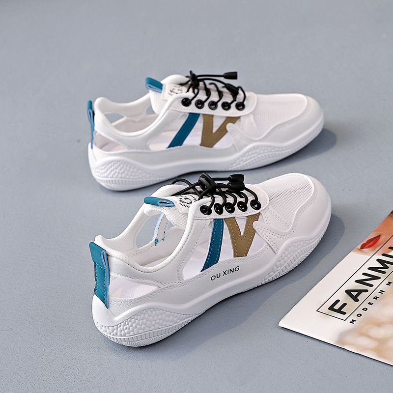 Sports Dad For Women 2025 Summer Mesh Shoes Hollow Breathable White Casual Roman Closed-Toe Sandals 101_voghion.com