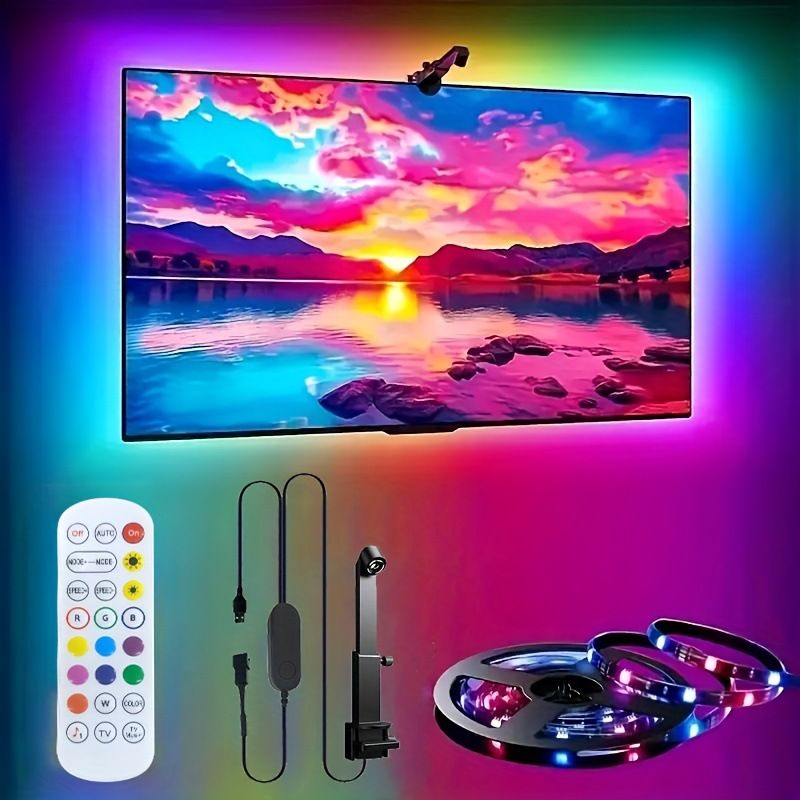 Smart TV Sync RGB LED Ambient Light Strip - Camera Sync Screen Mirroring, 24-Key Remote & Bluetooth Control, 5050 SMD RGBIC, CE Certified_voghion.com