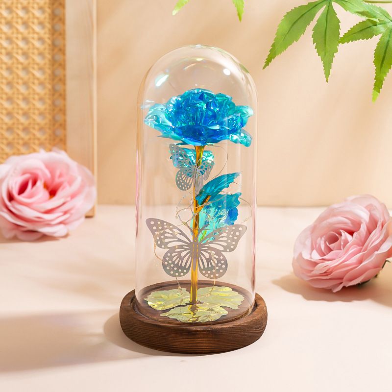 Unisex evig blomst glassdeksel farge gull rose sommerfugl brent bunn Valentinsdag julegave_voghion.com