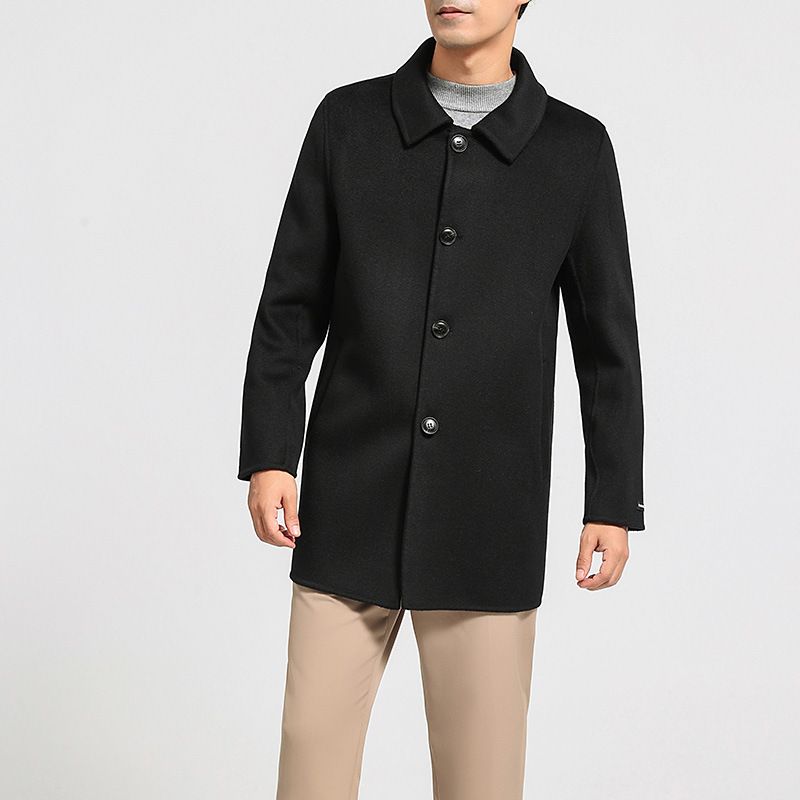 Men’s Double-Faced Wool Overcoat – 100% Wool Mid-Length Winter Coat With Notch Lapel (M-XXXL, Black, Charcoal, Camel)_voghion.com