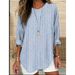Top casual da donna in tessuto a righe, vestibilità ampia, con scollo tondo – Comoda camicetta a maniche lunghe per la primavera e l'uso quotidiano_voghion.com