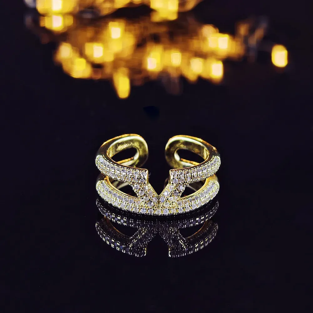 Gold Tone Double - Layered Open Rings With Rhinestone Accents Stylish Party Gift For Her High Quality And Sparkling_voghion.com