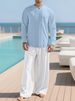 Men's Clothing Button Long Sleeved Robe Straight Pants European And American Henry Collar Casual Shirt Cotton And Linen Men's Suit_voghion.com