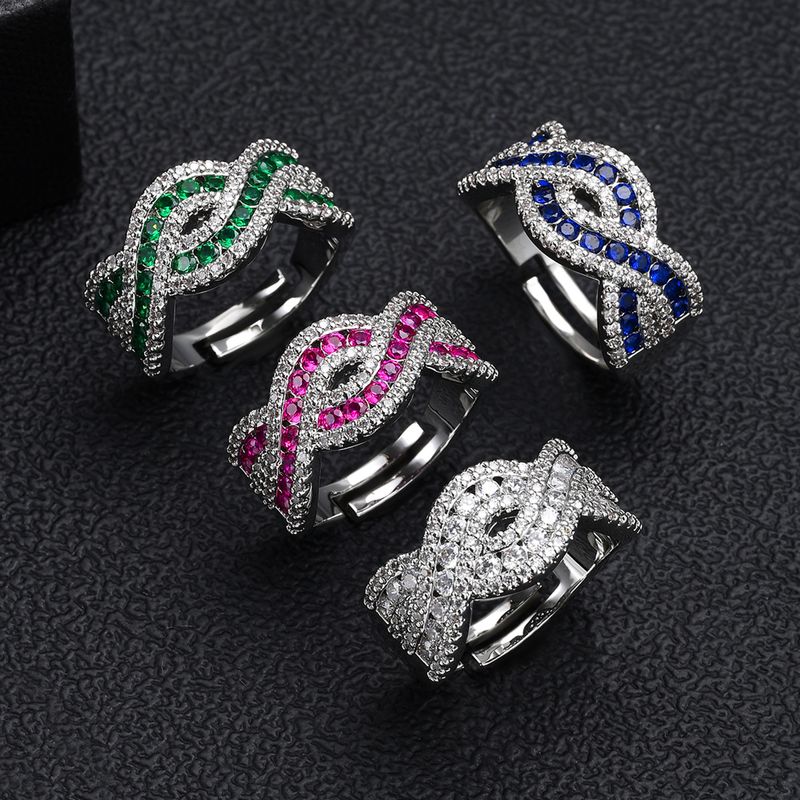 Damenschmuck Eleganter Schleifenring mit Micro-Pavé-Zirkonia-Steinen, verstellbares offenes Band, modischer Statement-Ring für Frauen_voghion.com