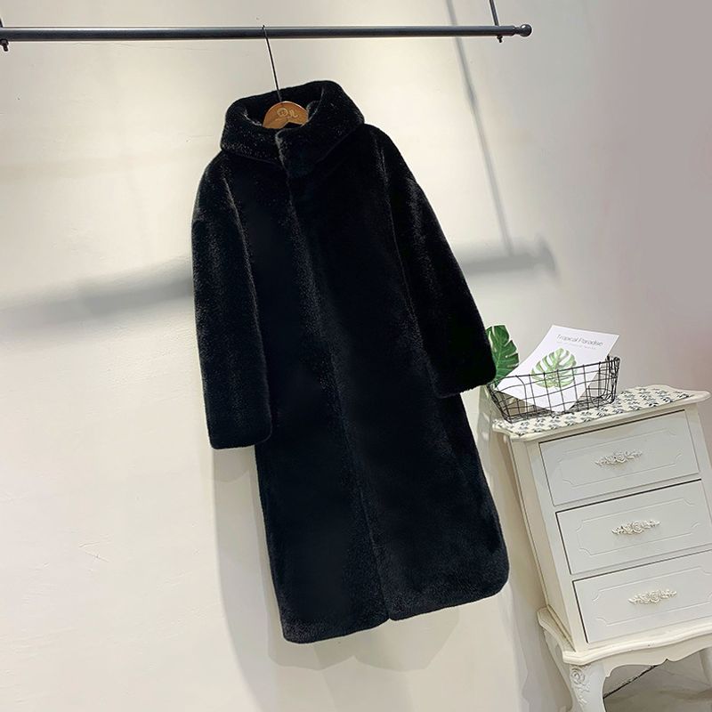 Veste à capuche en imitation fourrure de vison pour femme, vêtements épais, ample, en peluche, haut long, nouveau style automne et hiver_voghion.com