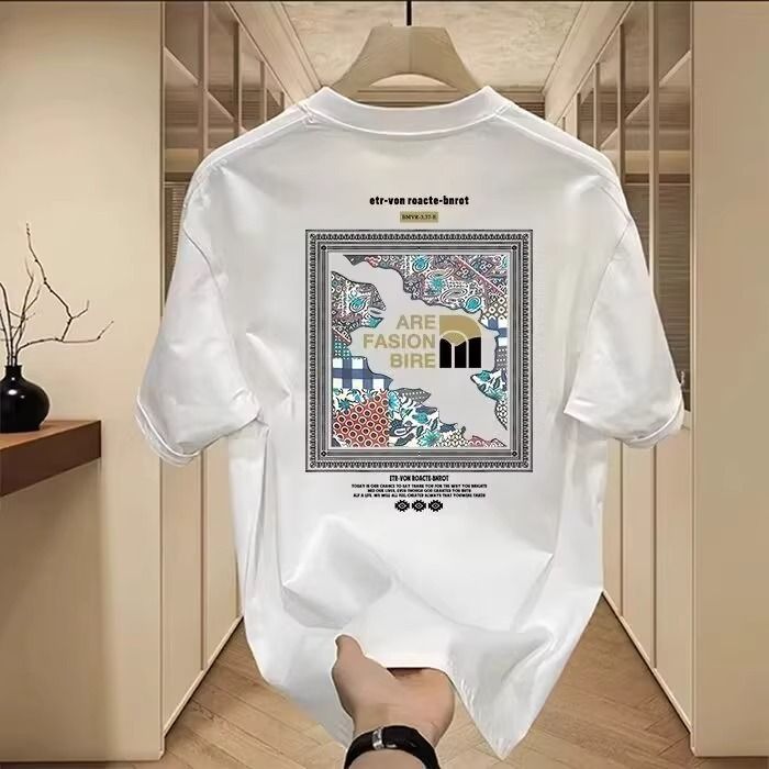 Men's Clothing New Summer Short Sleeved T Shirt For Men, Creative Geometric Print Short Sleeved Youth Trend, Versatile, Casual And Loose Bottoming_voghion.com