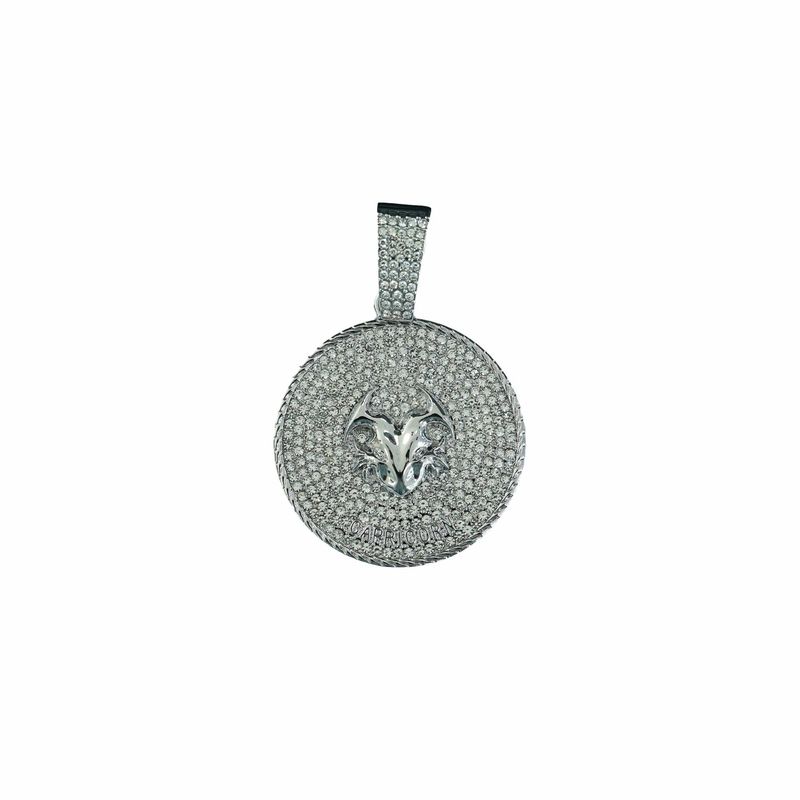 Pingente de constelação redondo com diamantes de Virgem, símbolo do anjo, colar de corrente cubana clássico e moderno_voghion.com