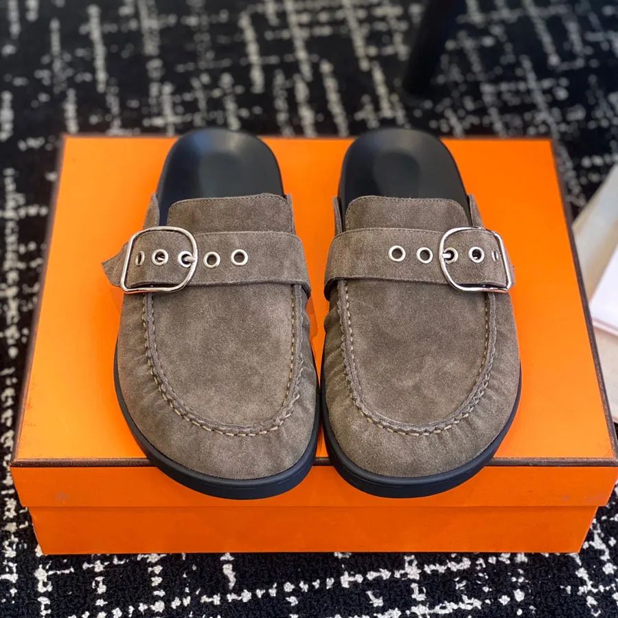 Versatile Quality Luxury Genuine Leather Women's Shoes Outdoor Lazy Half Belt Strap Mules_voghion.com