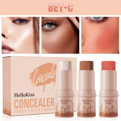 Set di 3 pezzi per il trucco, modifica tridimensionale, illuminante, fard illuminante_voghion.com