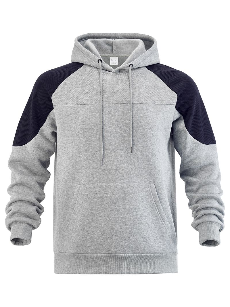 Herren-Kapuzenpullover im Color-Block-Design – Trendiger Pullover mit Kontrasteinsätzen und entspannter Passform (Hellgrau/Schwarz/Khaki/Marineblau)​_voghion.com