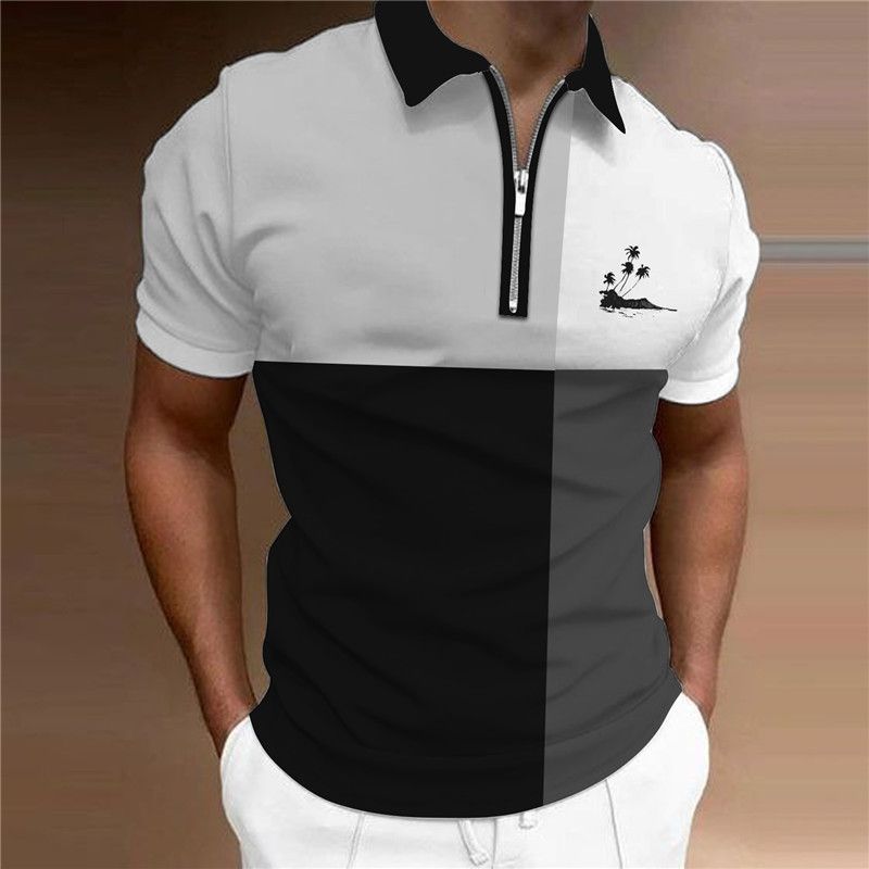 lässiges dünnes kurzärmliges Polohemd für Herren, Sommer 2023, Spleiß-Revershemd-Design, Streetstyle_voghion.com