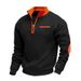 American Plush Warm Zipper Stand Up Collar Personalized Patch Style Men's Casual Long Sleeved Sweatshirt_voghion.com