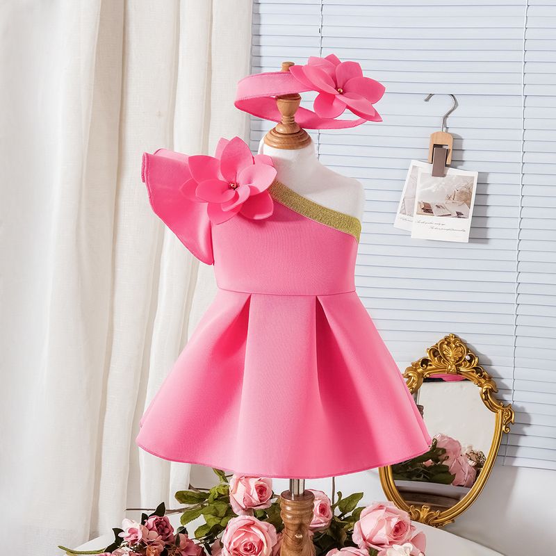 Neue Sommer Mädchen Anzüge Für Kleine Und Mittlere Kinder Fliegen Ärmeln Blume Puffy Rock Kleid Haar Zubehör_voghion.com